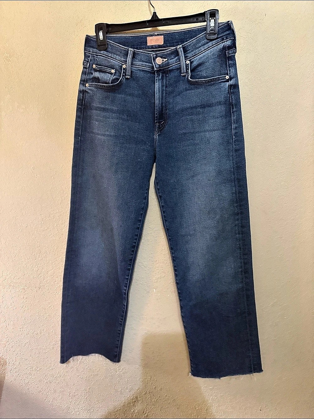 Mother The Mid Rise Rambler Zip Ankle Fray Mid Rise Straight Leg Jeans Blue